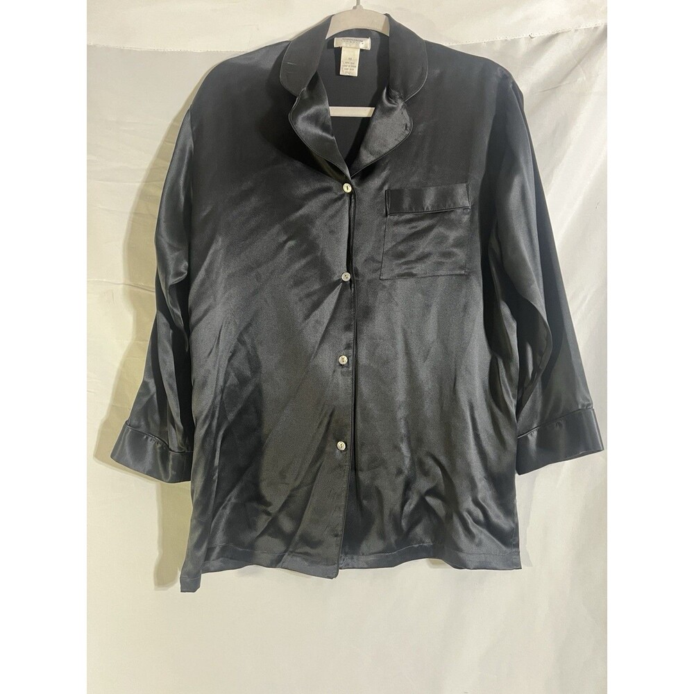 Nordstrom Lingerie Women"s XS Black Vintage Pure Silk Pajama Button Down Shirt